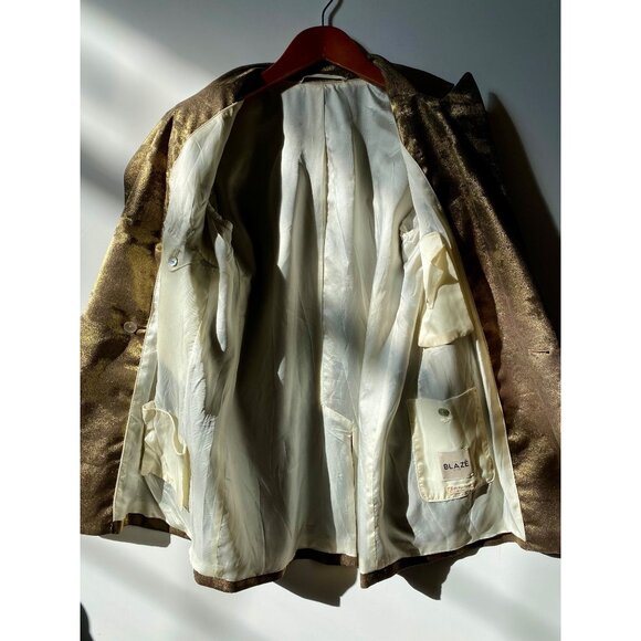 Blazé Milano Everyday Double-Breasted Blazer Size 1 US 6 Metallic Gold Lamé - Picture 10 of 13